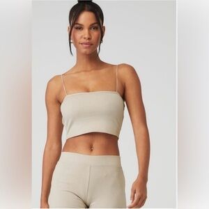 ALO Yoga Beige Ribbed Spaghetti Strap Top